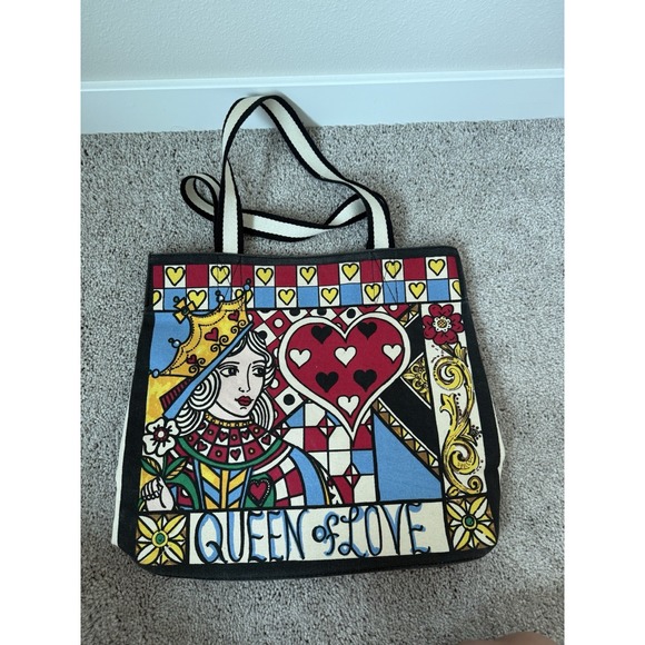 Brighton Handbags - Brighton Queen Of Love Tote Canvas‎ Bag Of Hearts Poker Vegas Purse Valentines
